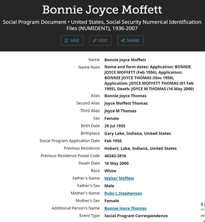 Joyce Moffett life info, Class of 1952