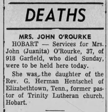Juanita Hentschel O'Rourke obit, Class of 1943