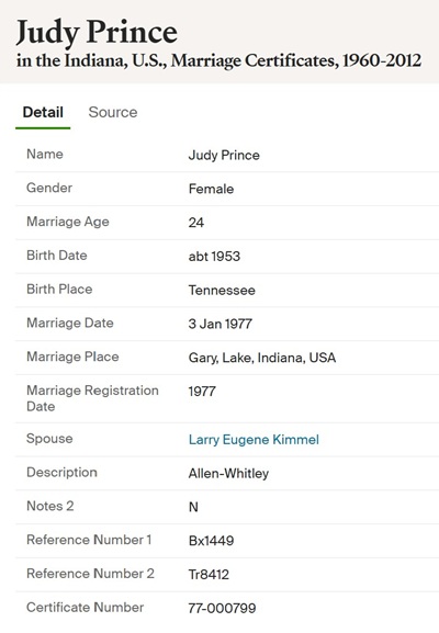 Judy Middleton Prince Kimmel marriage info, Class of 1970
