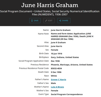 June Harris Graham life info, Class of 1934