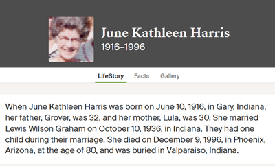 June Harris Graham life info, Class of 1934