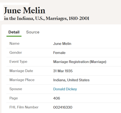 June Melin Dickey Kesslermarriage info (Dickey), Class of 1932