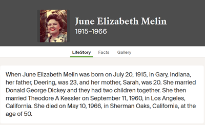 June Melin Dickey Kessler life info, Class of 1932