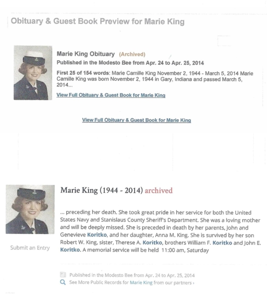 Marie Koritko King obituary