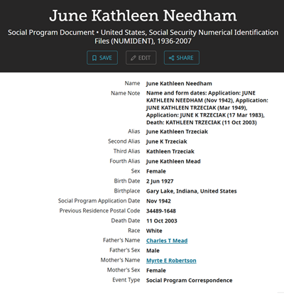 Kathleen NeedhanTrzeciak life info, Class of 1945