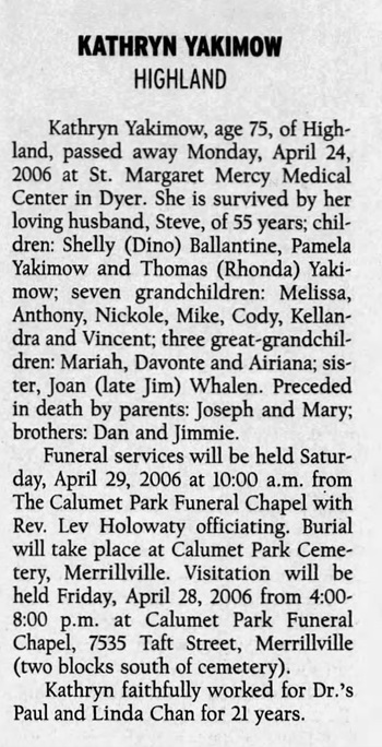 Kathryn Lovadinovich Yakimow obit, Class of 1948
