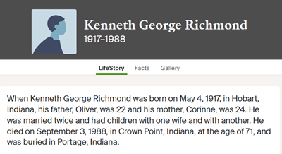 Kenneth Haddock Richmond life info, Class of 1935