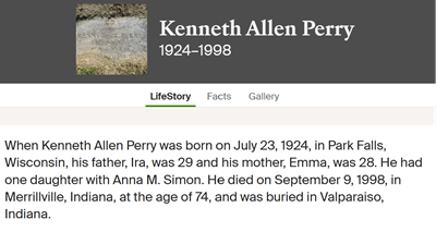Kenneth (Kenny) Perry life info, Class of 1943