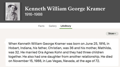 Kenneth Kramer life info, Class of 1936