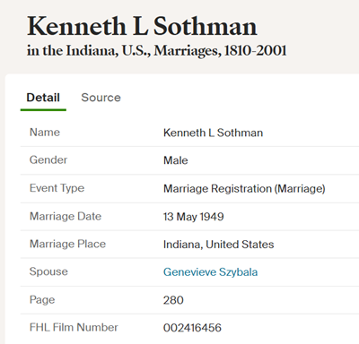 Kenneth Sothman marriage info, Class of 1934