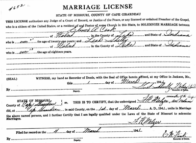 Leah Shelby Cook marriage license, Class of 1941