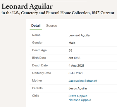 Leonard Aguilar death record info, Class of 1981