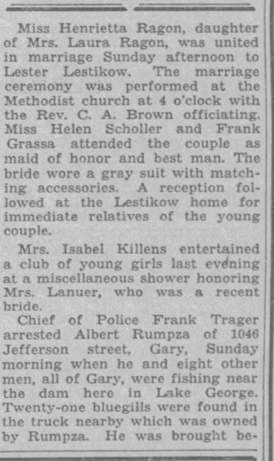 Lester Leistikiow marriage article, Class of 1932