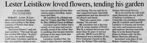 Lester Leistikow obit article, Class of 1932