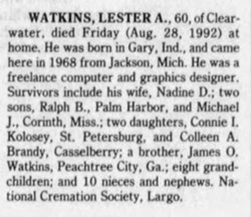 Lester Watkins obit, Class of 1950