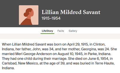 Lillian Savant Anderson life info, Class of 1932