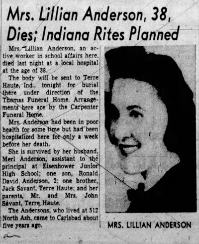 Lillian Savant Anderson obit, CLass of 1932
