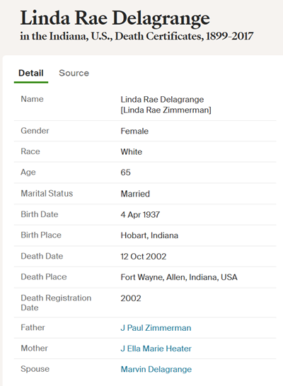 Linda Zimmerman Delagrange life info, Class of 1955
