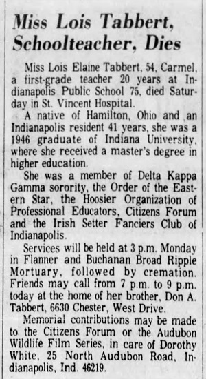 Lois Tebbert obituary article, Class of 1923