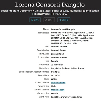 Lorena Consorti D'AngeloBolen life info, Class of 1944