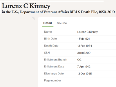 Lorenz Kinney military info, Class of 1939
