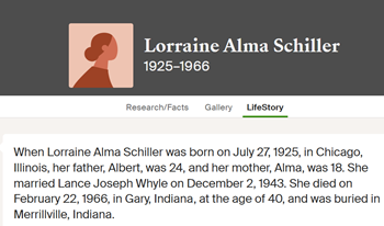 Lorraine Schiller Whyle life info, Class of 1943