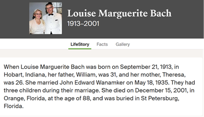 Louise Bach Wanamaker marriage info, Class of 1931