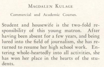 Magdalen Sherwood Kulage, Class of 1931