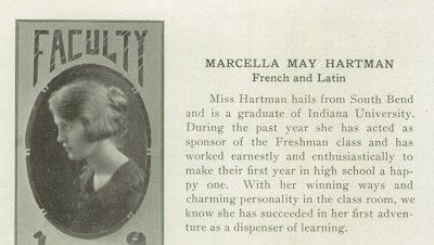 Marcella Hartman, yearbook entry, Teacher