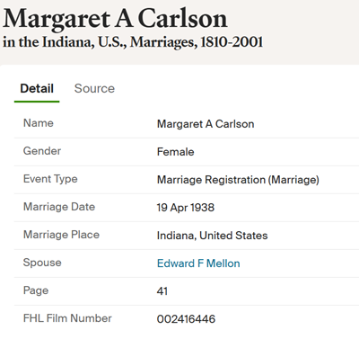 Margaret Carlson Mellon marriage info, Classof 1923