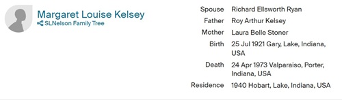 Margaret Kelsey Ryan life info, Class of 1939