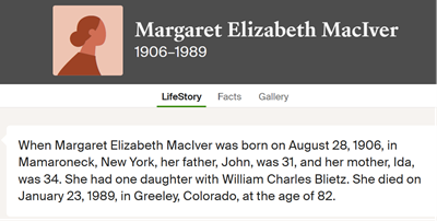 Margaret Maciver Slack Blietz marriage and death info, Class of 1924