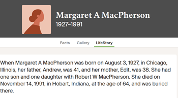 Margaret Pearson MacPherson life info, Class of 1945