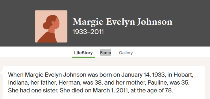 Margie Johnson obit info, Class of 1951