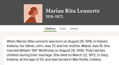 Marian Lennertz McKinney life info, Class of 1936