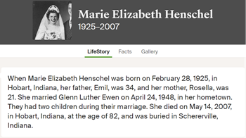 Marie Henschel Ewen, life info, Class of 1943