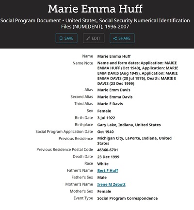 Marie Huff Davis life info, Class of 1940