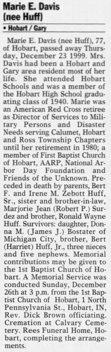 Marie Huff Davis, Class of 1940