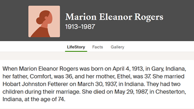 Marion Rogers Fetterer life info, Class of 1932
