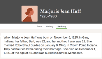 Marjorie Huff Surdez life info, Class of 1943