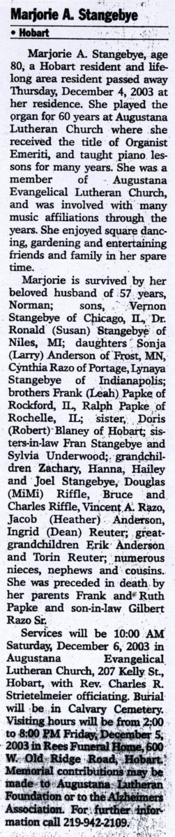 Marjorie Papke Stangebye article, Class of 1940