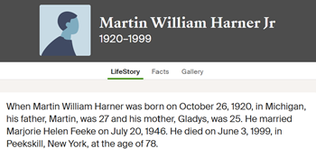Martin Harner life info, Class of 1939