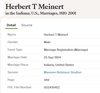 Maureen Robinson Stratton Meinert marriage info (Meinert), Class of 1937