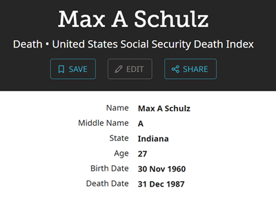Max Schulz obit info, Class of 1979