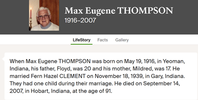 Max Thompson marriage info, Class of 1934