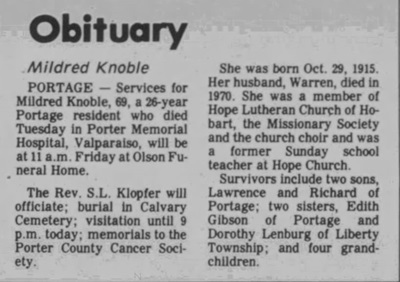 Mildred Siewert Knoble obit, Class of 1933