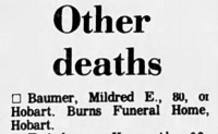 Mildred Wild Baumer obituary notice, Class of 1921