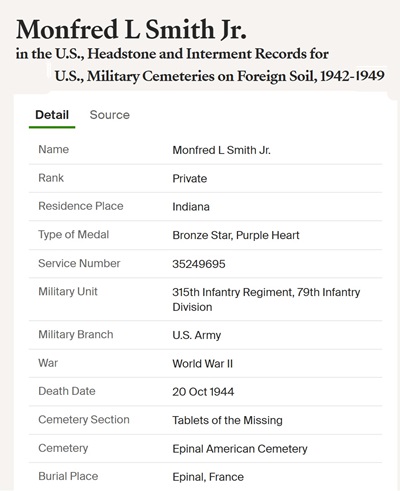 Monfred Smith Jr. military record, Class of 1934