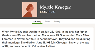 Myrtle Krueger Foreman marriage info, Class of 1924