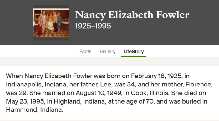 Nancy Fowler Tumbas life into, Class of 1943